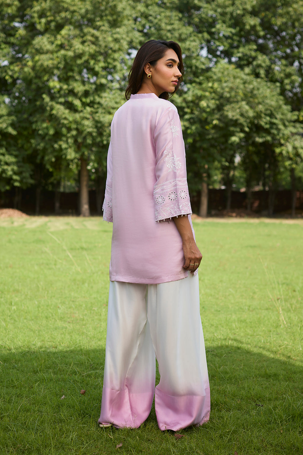 Pink Ombre Farshi Salwar Set – Elegant Gradient Hue with Intricate Embroidery