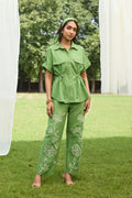 Green Linen Embroidered Set – Delicate Floral Detailing with a Graceful Finish