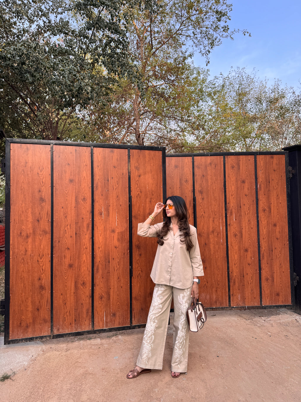 Beige Linen Embroidered Set – Subtle Floral Detailing with a Sophisticated Look