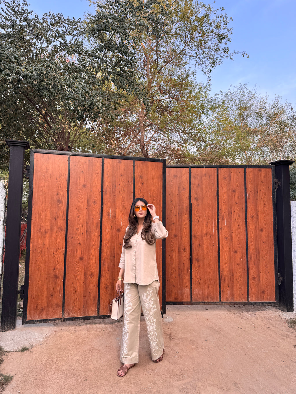 Beige Linen Embroidered Set – Subtle Floral Detailing with a Sophisticated Look