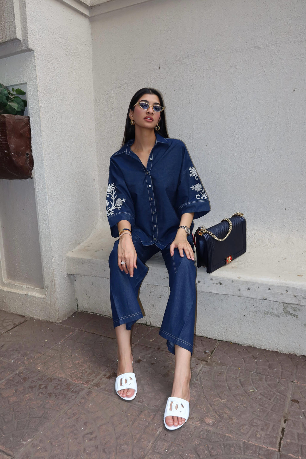 Noor Denim Co-Ord Set – Stylish Fusion Wear with Intricate Embroidery