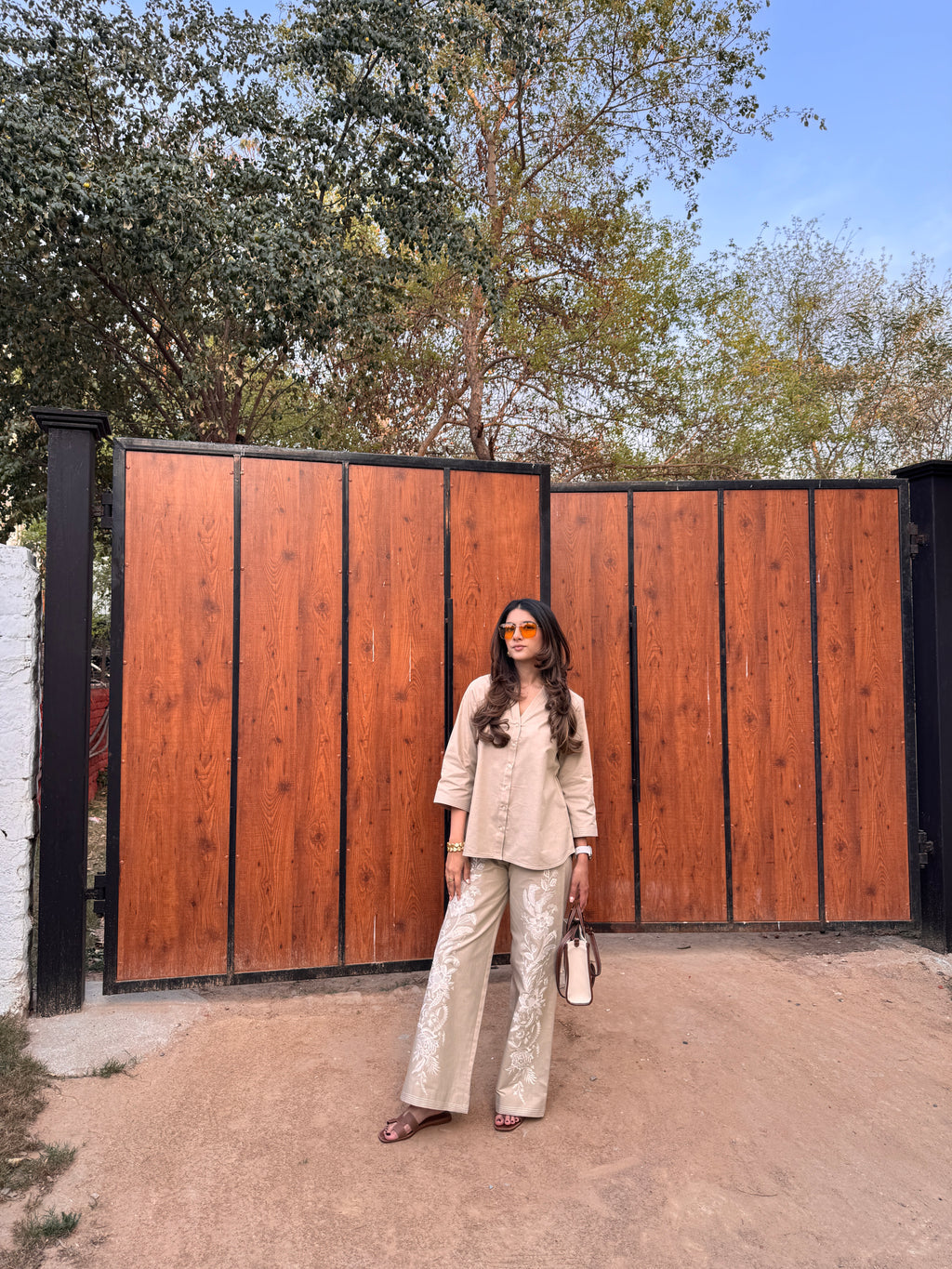 Beige Linen Embroidered Set – Subtle Floral Detailing with a Sophisticated Look