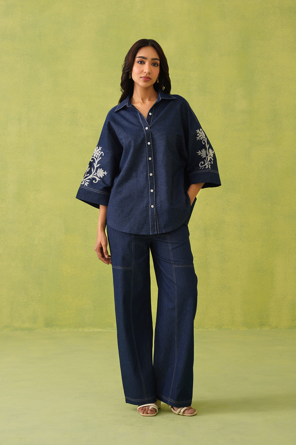 Noor Denim Co-Ord Set – Stylish Fusion Wear with Intricate Embroidery