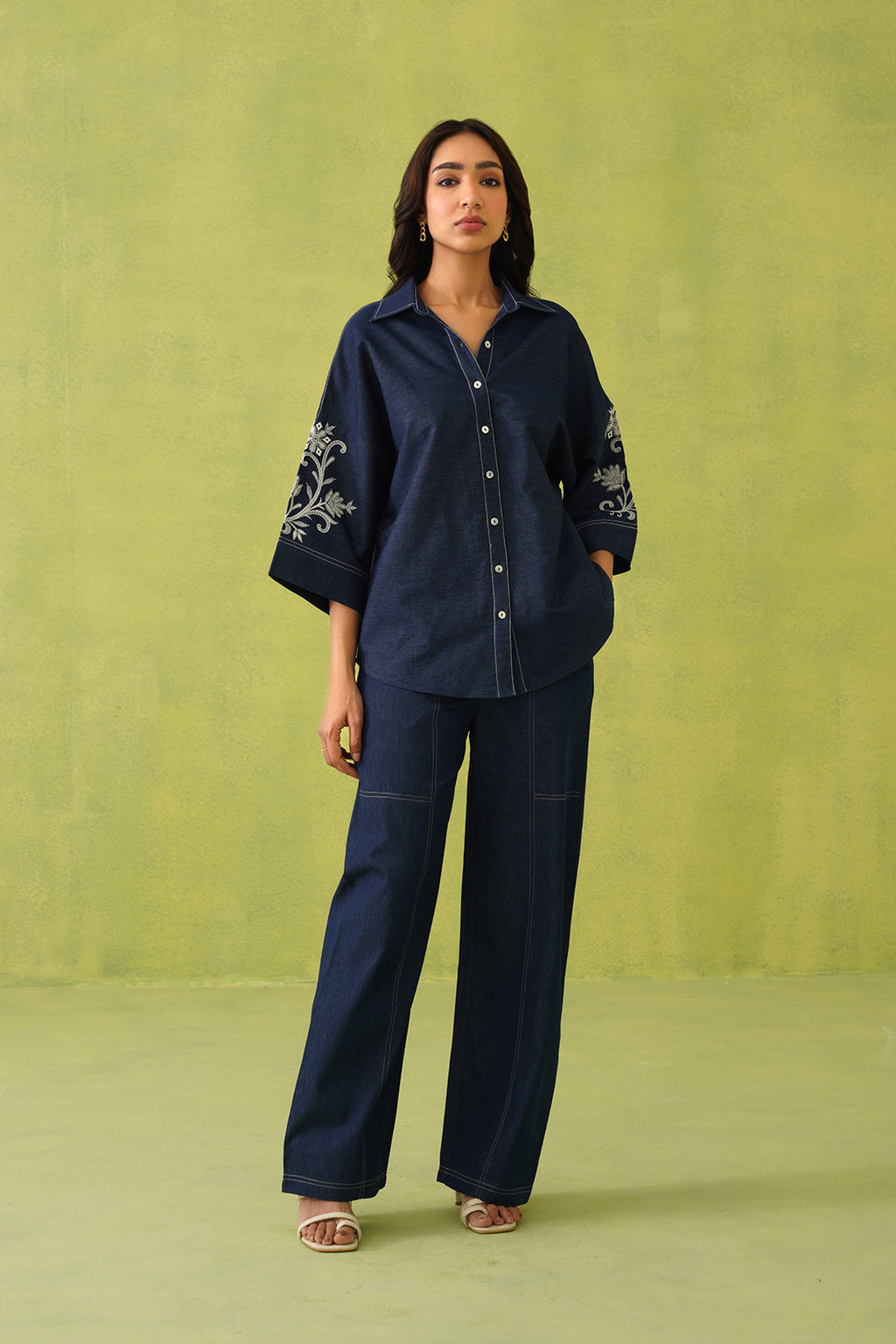 Noor Denim Co-Ord Set – Stylish Fusion Wear with Intricate Embroidery