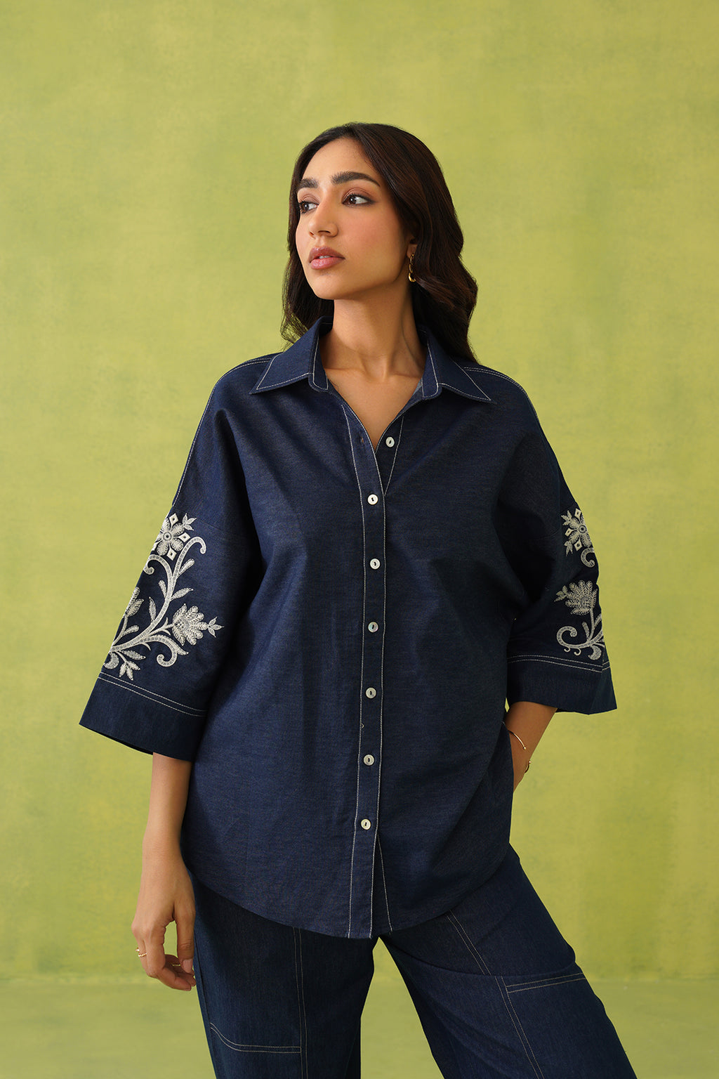 Noor Denim Co-Ord Set – Stylish Fusion Wear with Intricate Embroidery