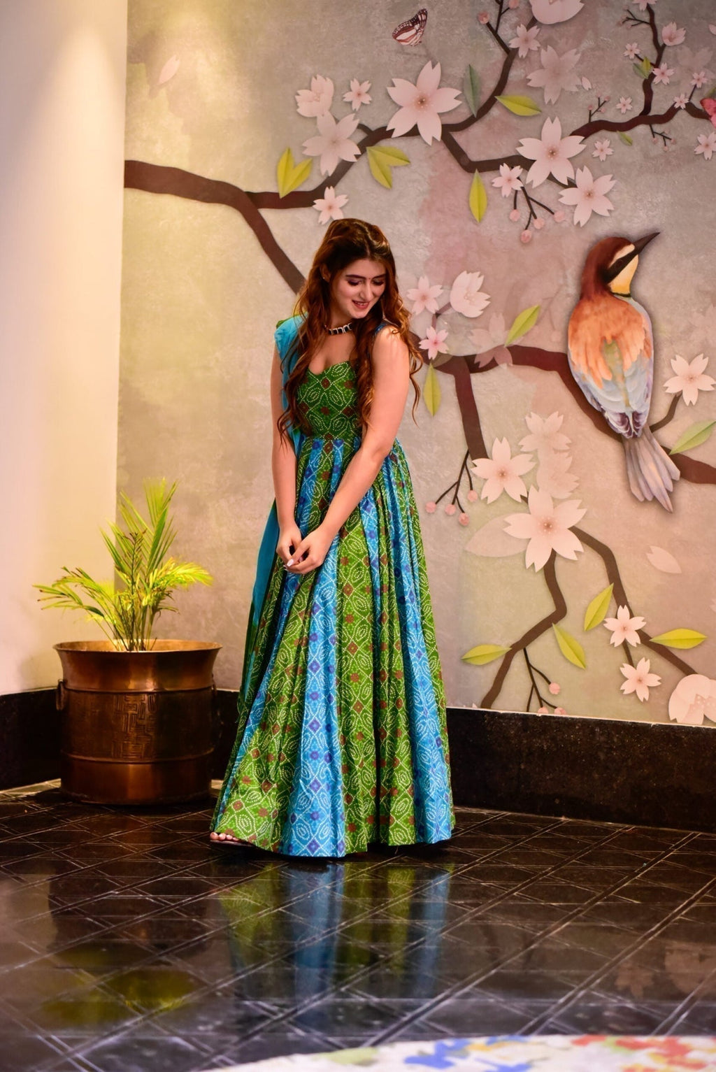 Block Print Anarkali 3 Pieces Combo Kurta, Palazzo & Dupatta - Set 20