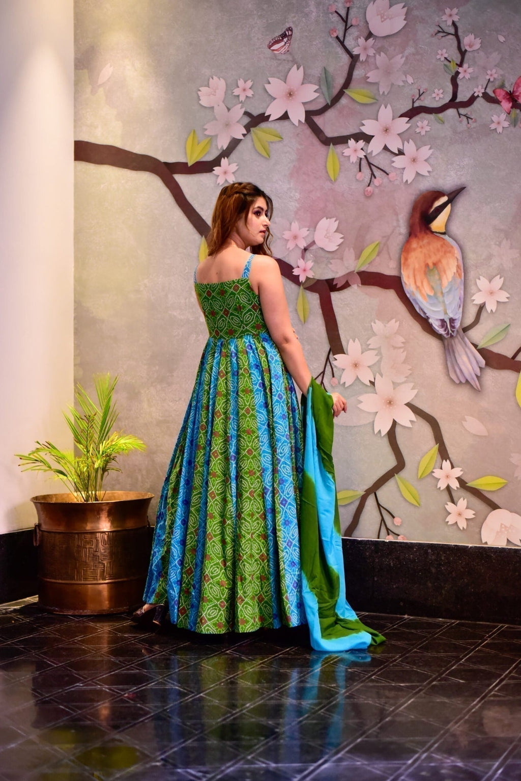 Block Print Anarkali 3 Pieces Combo Kurta, Palazzo & Dupatta - Set 20