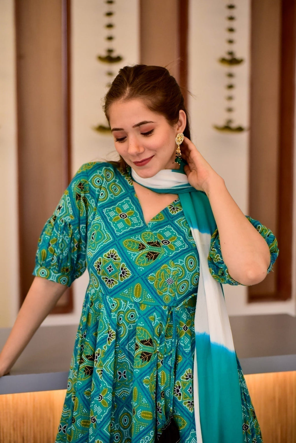 Block Print Anarkali 3 Pieces Combo Kurta, Palazzo & Dupatta - Set 6