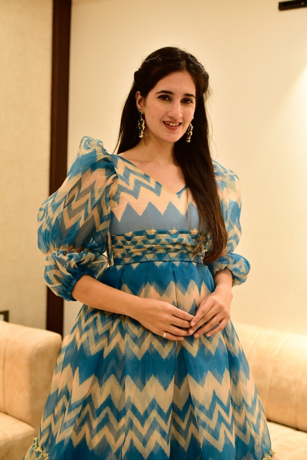 Block Print Anarkali 3 Pieces Combo Kurta, Palazzo & Dupatta - Set 19