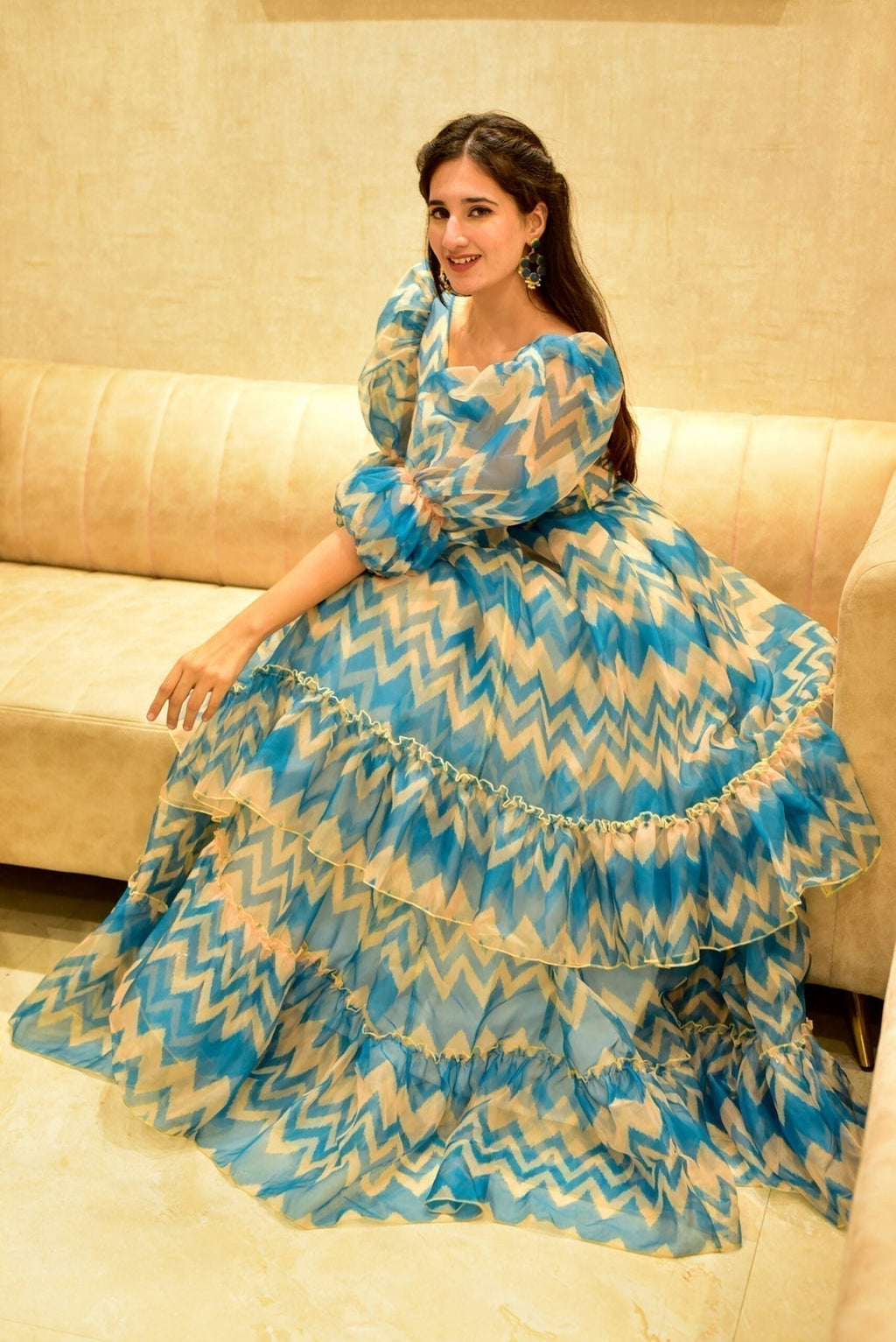 Block Print Anarkali 3 Pieces Combo Kurta, Palazzo & Dupatta - Set 19