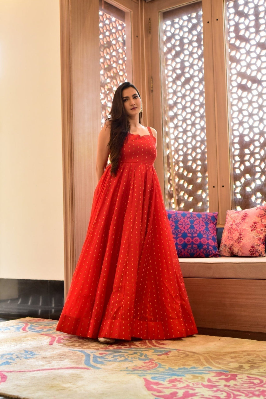 Block Print Anarkali 3 Pieces Combo Kurta, Palazzo & Dupatta - Set 17