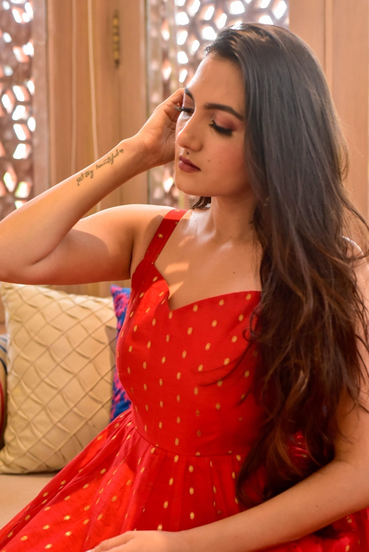 Block Print Anarkali 3 Pieces Combo Kurta, Palazzo & Dupatta - Set 17