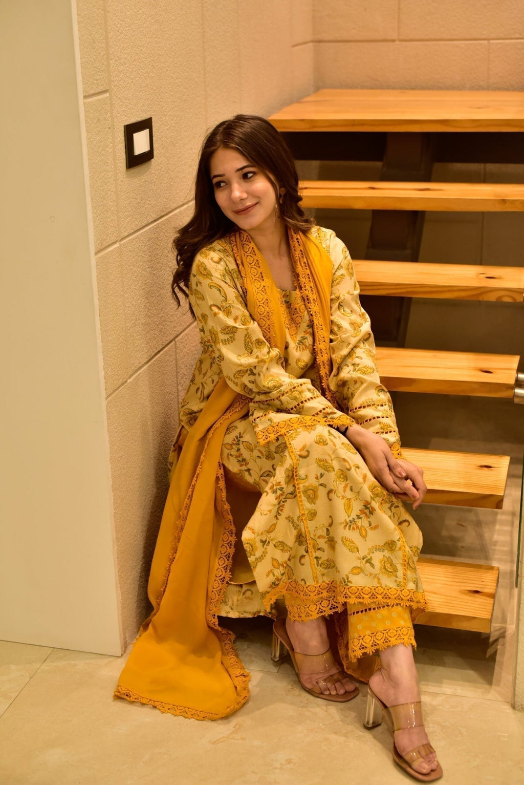 Block Print Anarkali 3 Pieces Combo Kurta, Palazzo & Dupatta - Set 22