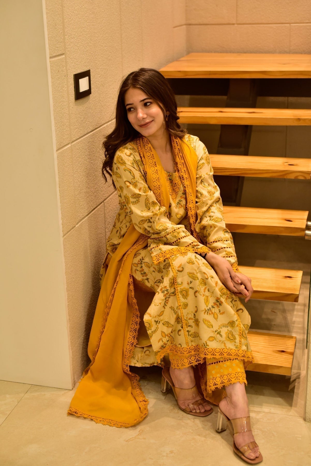 Block Print Anarkali 3 Pieces Combo Kurta, Palazzo & Dupatta - Set 22