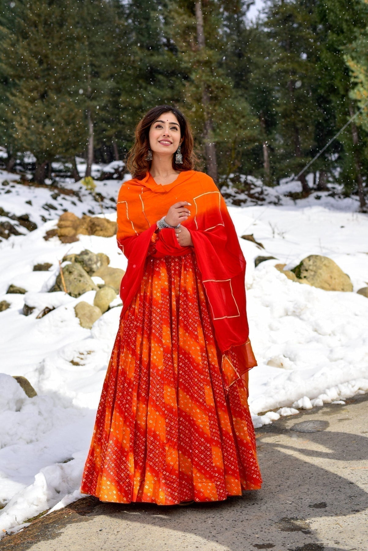 Block Print Anarkali 3 Pieces Combo Kurta, Palazzo & Dupatta - Set 11