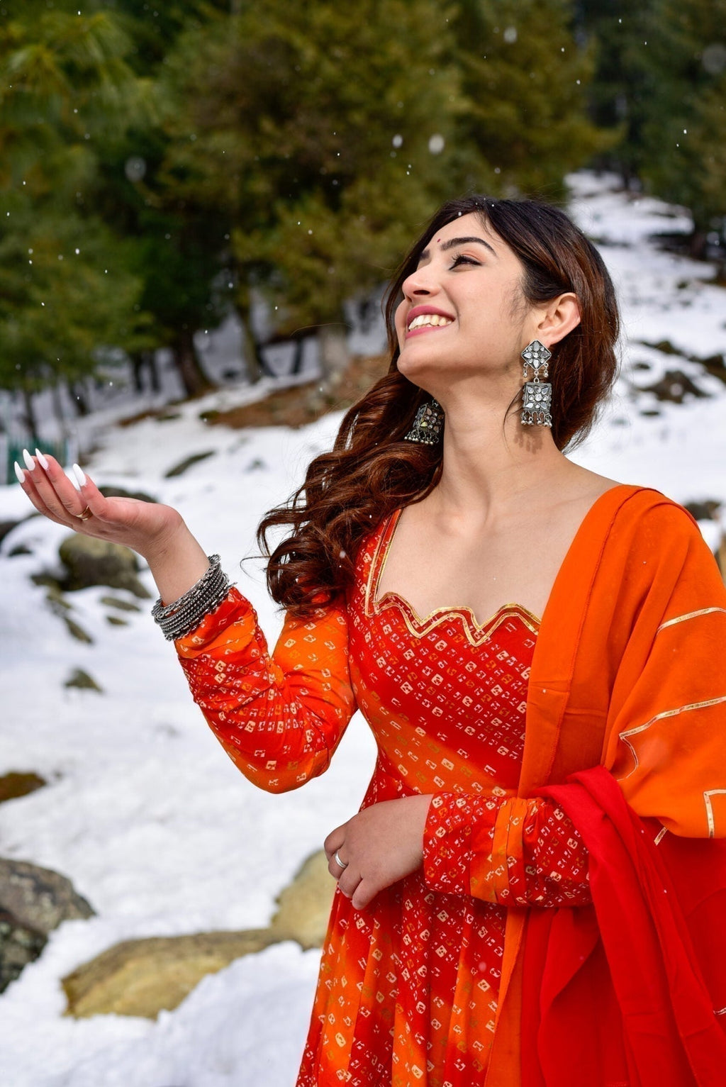 Block Print Anarkali 3 Pieces Combo Kurta, Palazzo & Dupatta - Set 11