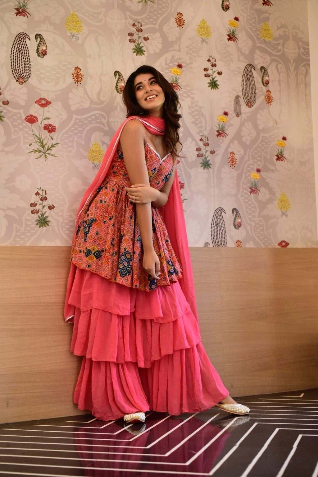 Block Print Anarkali 3 Pieces Combo Kurta, Palazzo & Dupatta - Set 15