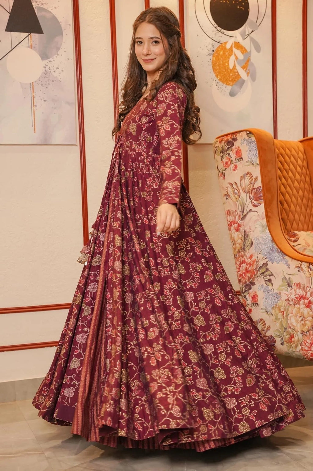 Block Print Anarkali 3 Pieces Combo Kurta, Palazzo & Dupatta - Set 2