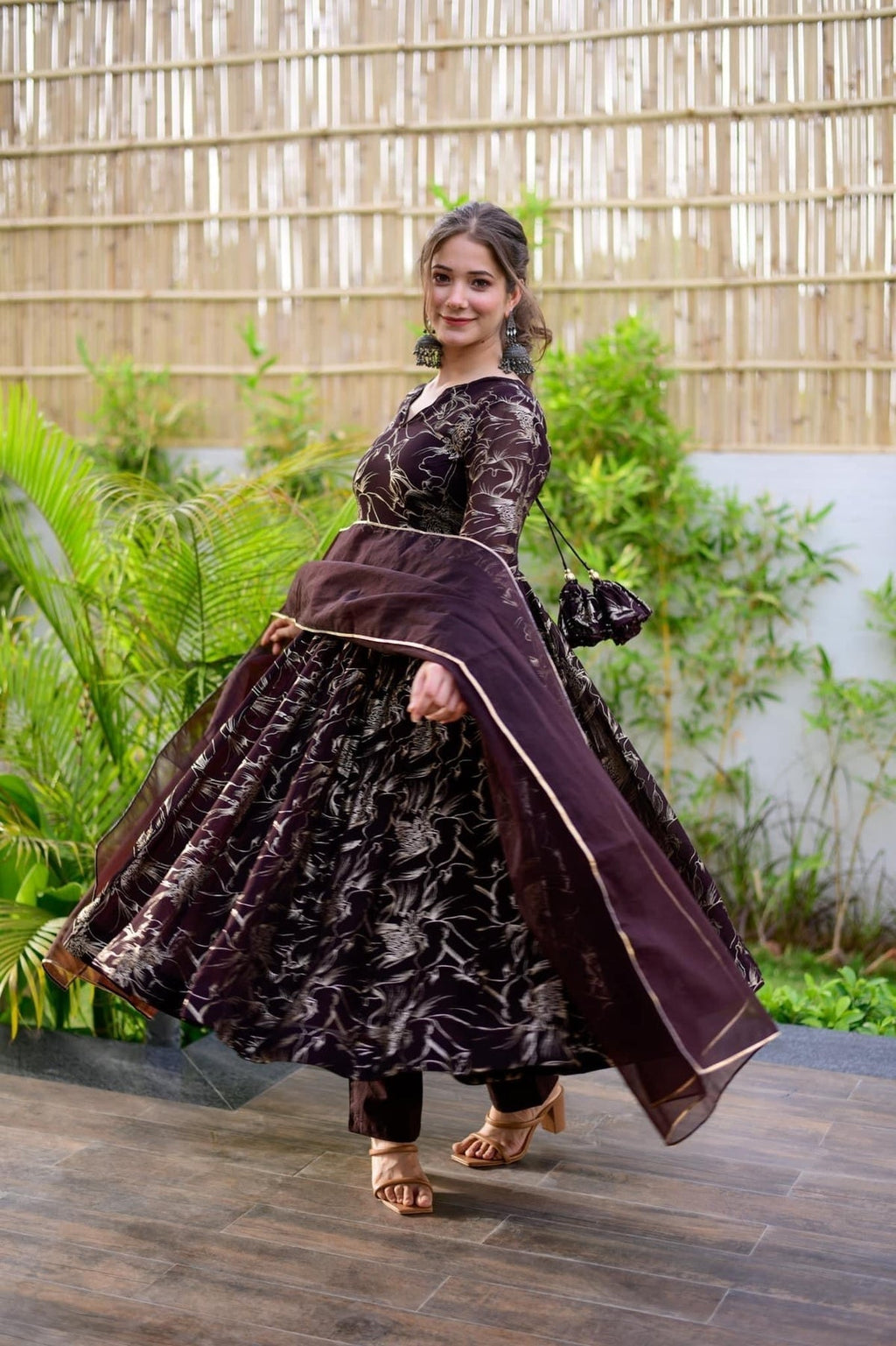 Block Print Anarkali 3 Pieces Combo Kurta, Palazzo & Dupatta - Set 18