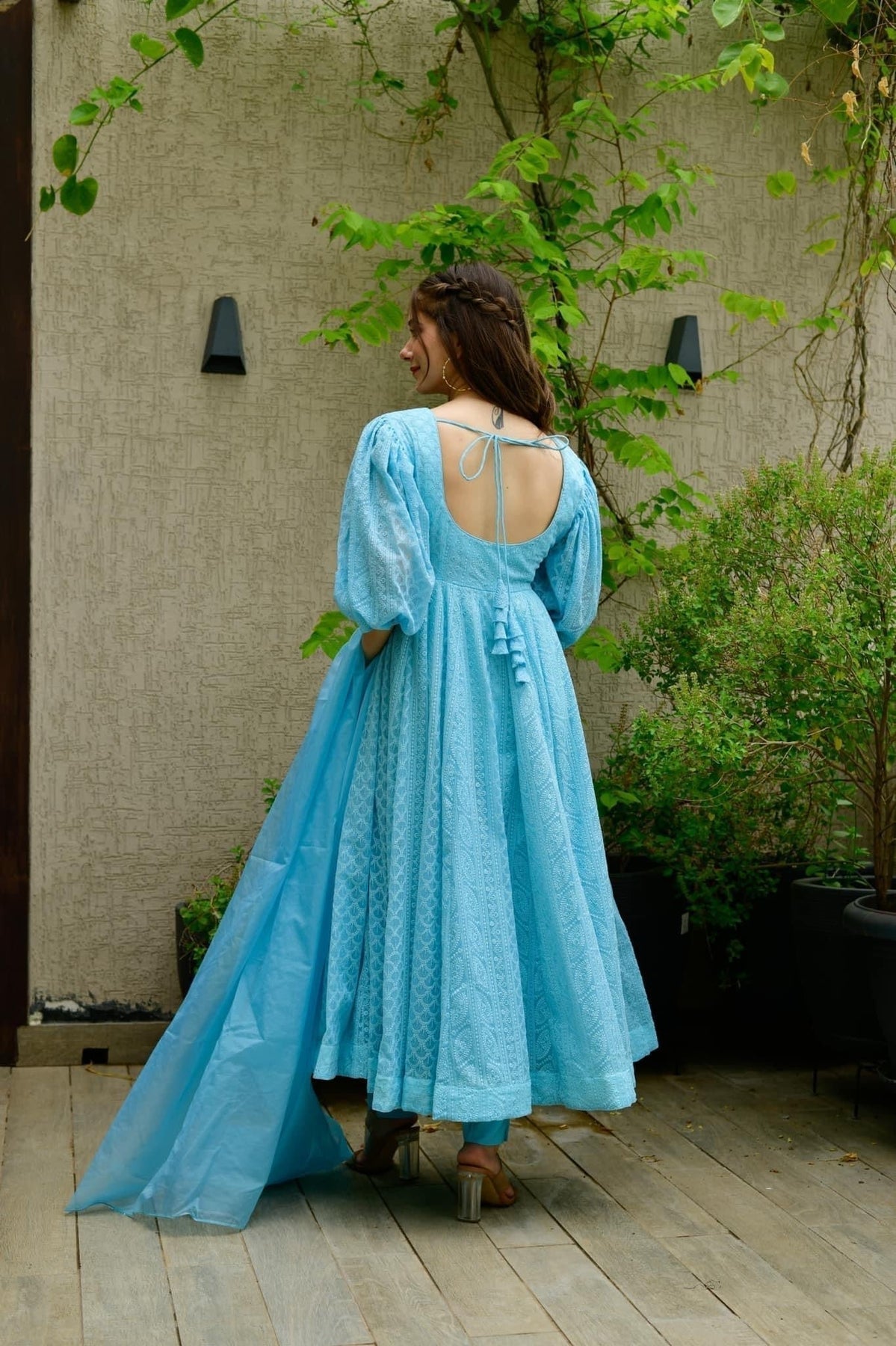 Block Print Anarkali 3 Pieces Combo Kurta, Palazzo & Dupatta - Set 21