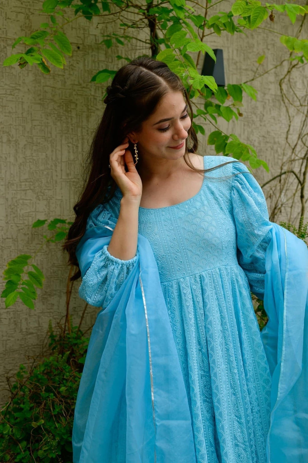 Block Print Anarkali 3 Pieces Combo Kurta, Palazzo & Dupatta - Set 21