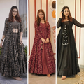 Block Print Anarkali 3 Pieces Combo Kurta, Palazzo & Dupatta - Set 2